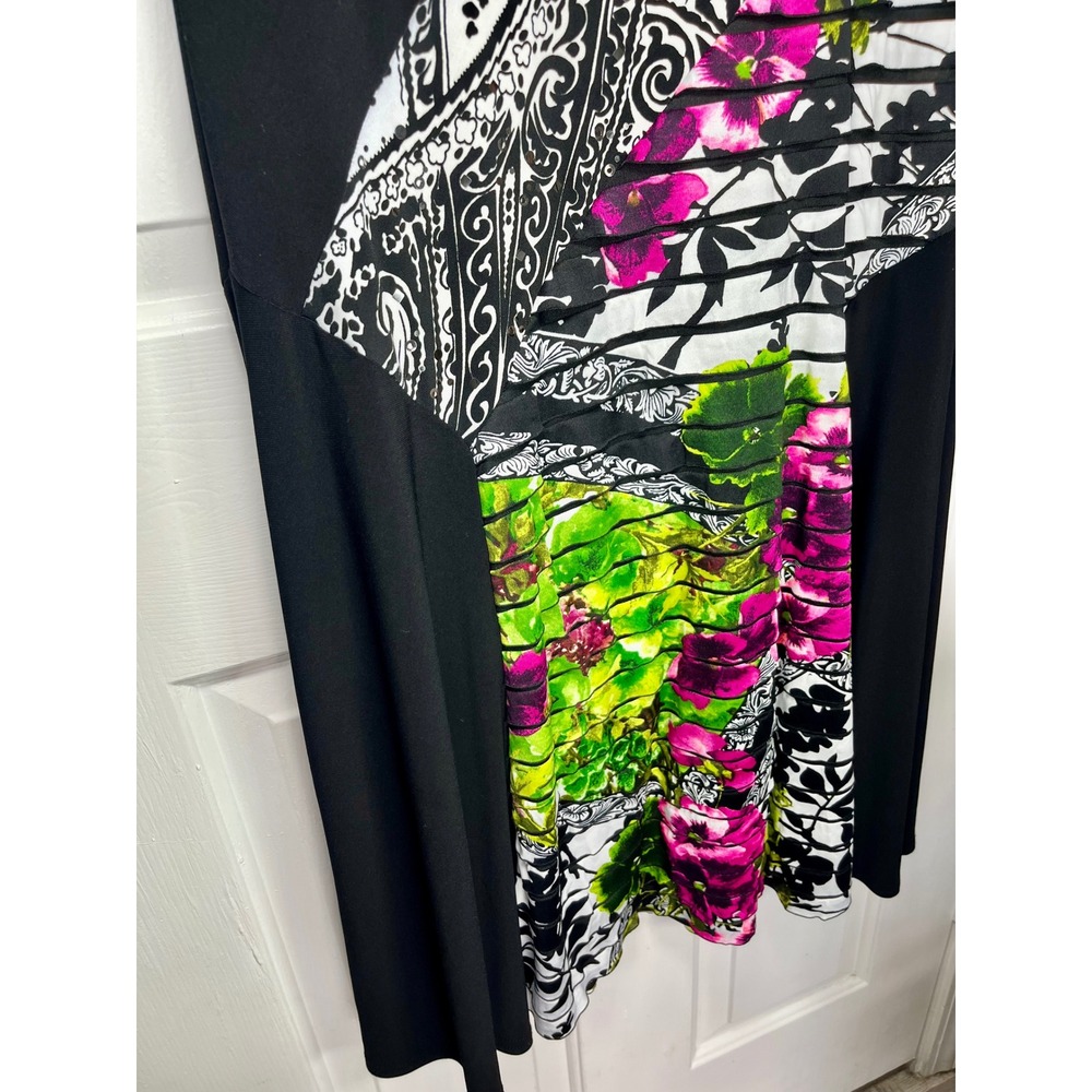 Joseph Ribkoff 12 Black White Pink Green Paisley Floral Sequin Sleeveless Dress - Picture 8 of 10